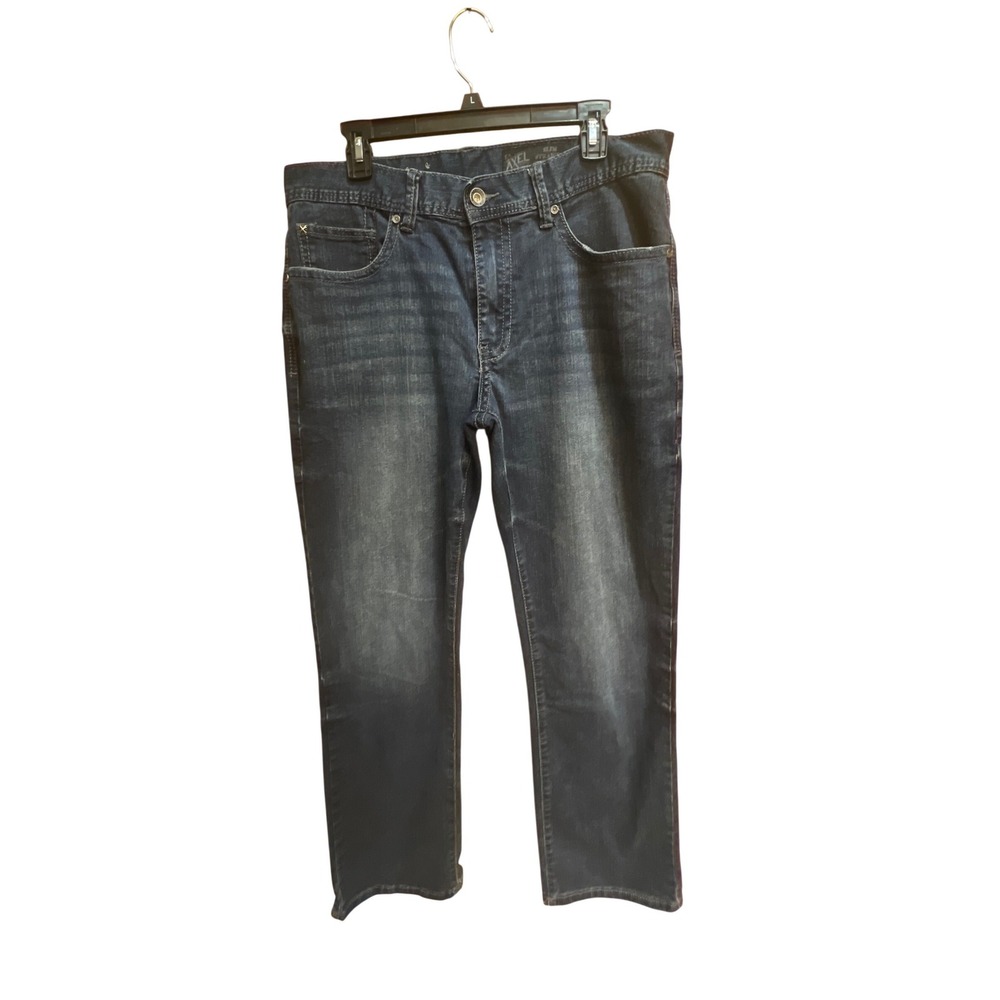 TK Axel Mens Slim Straight Dark Wash Denim Jeans 34x32 Blue Stretch